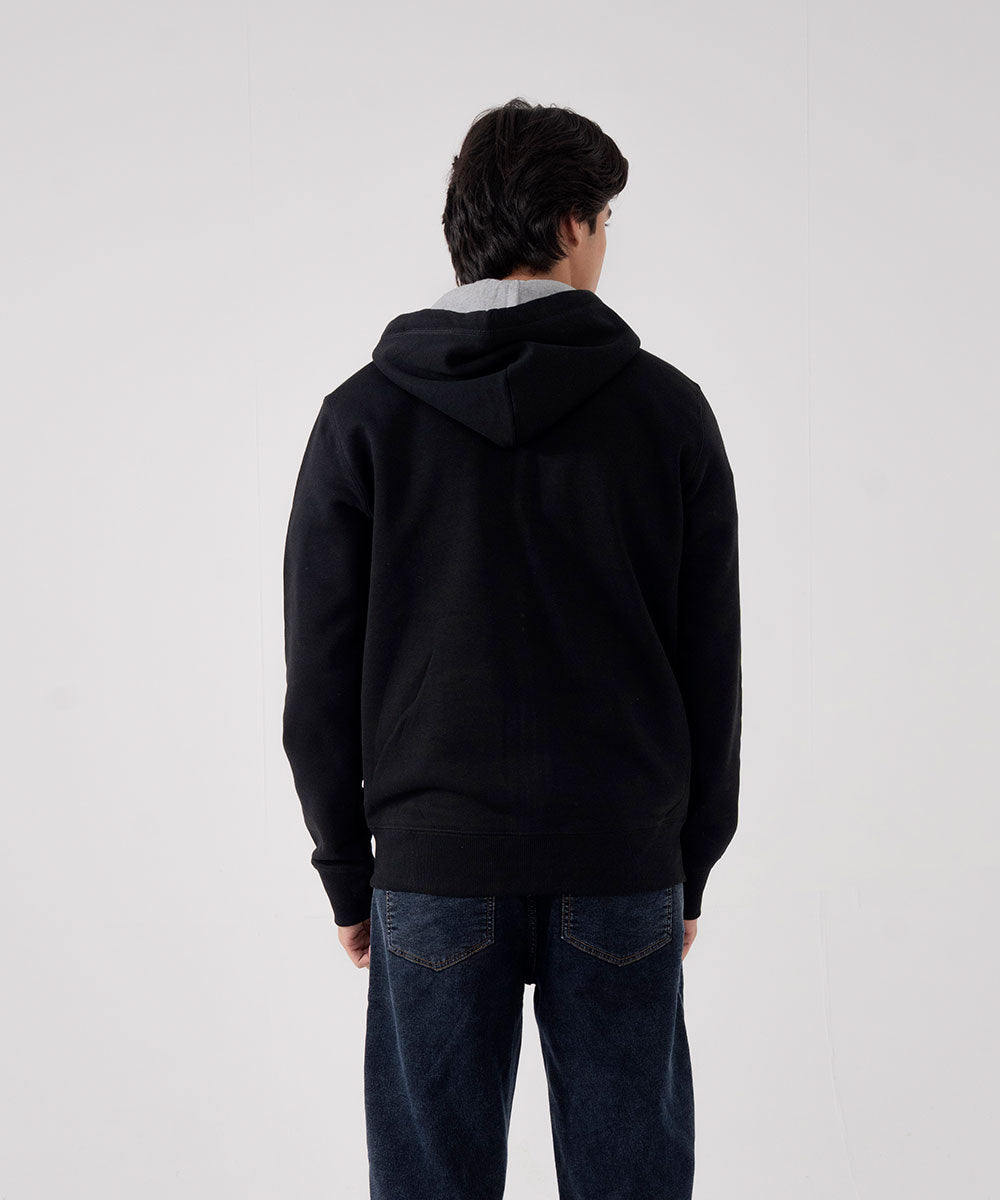 Minimal Black Zipper Hoodie (M) - Halo Retail