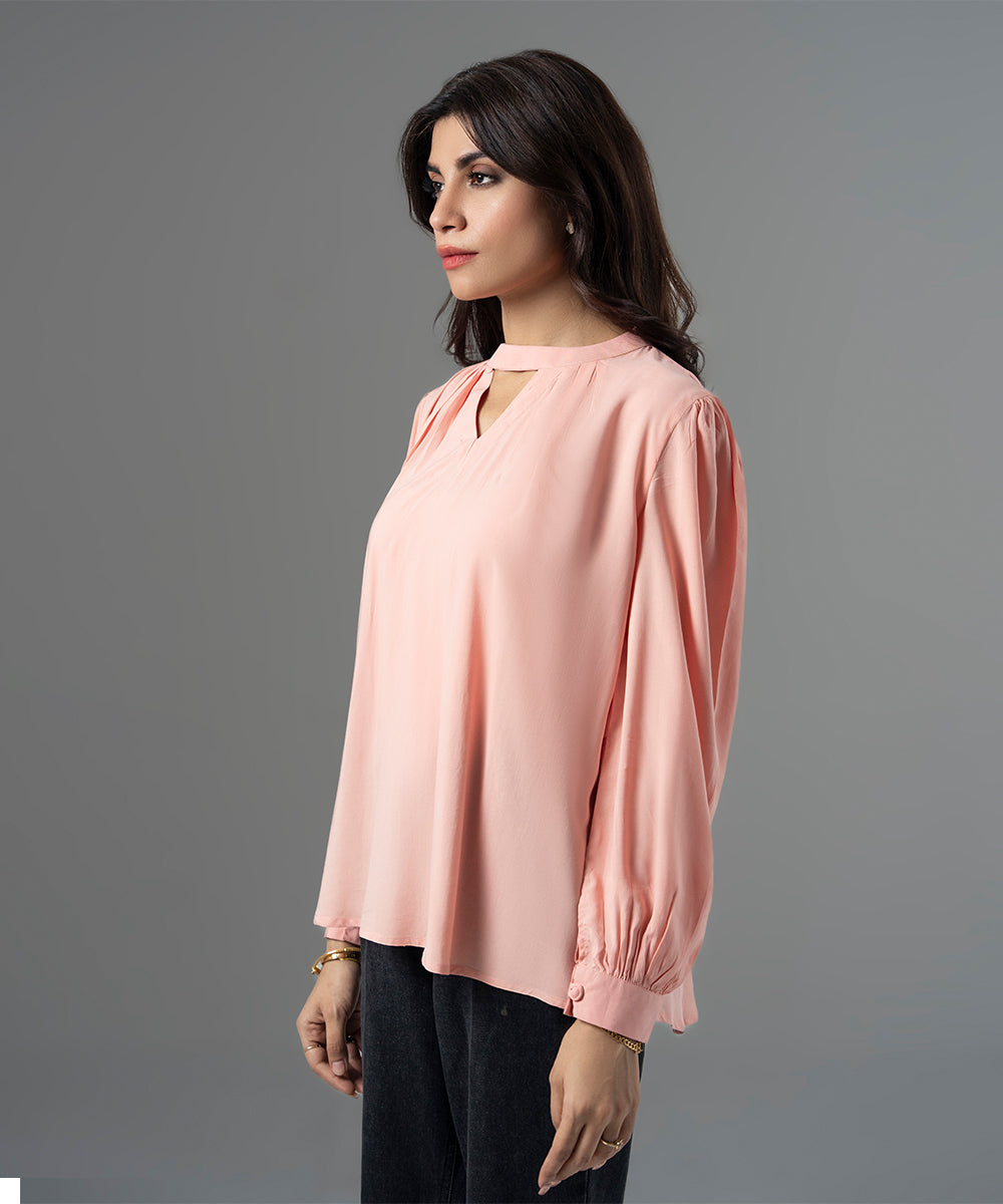 Pink Rayon Pleated Blouse - Halo Retail