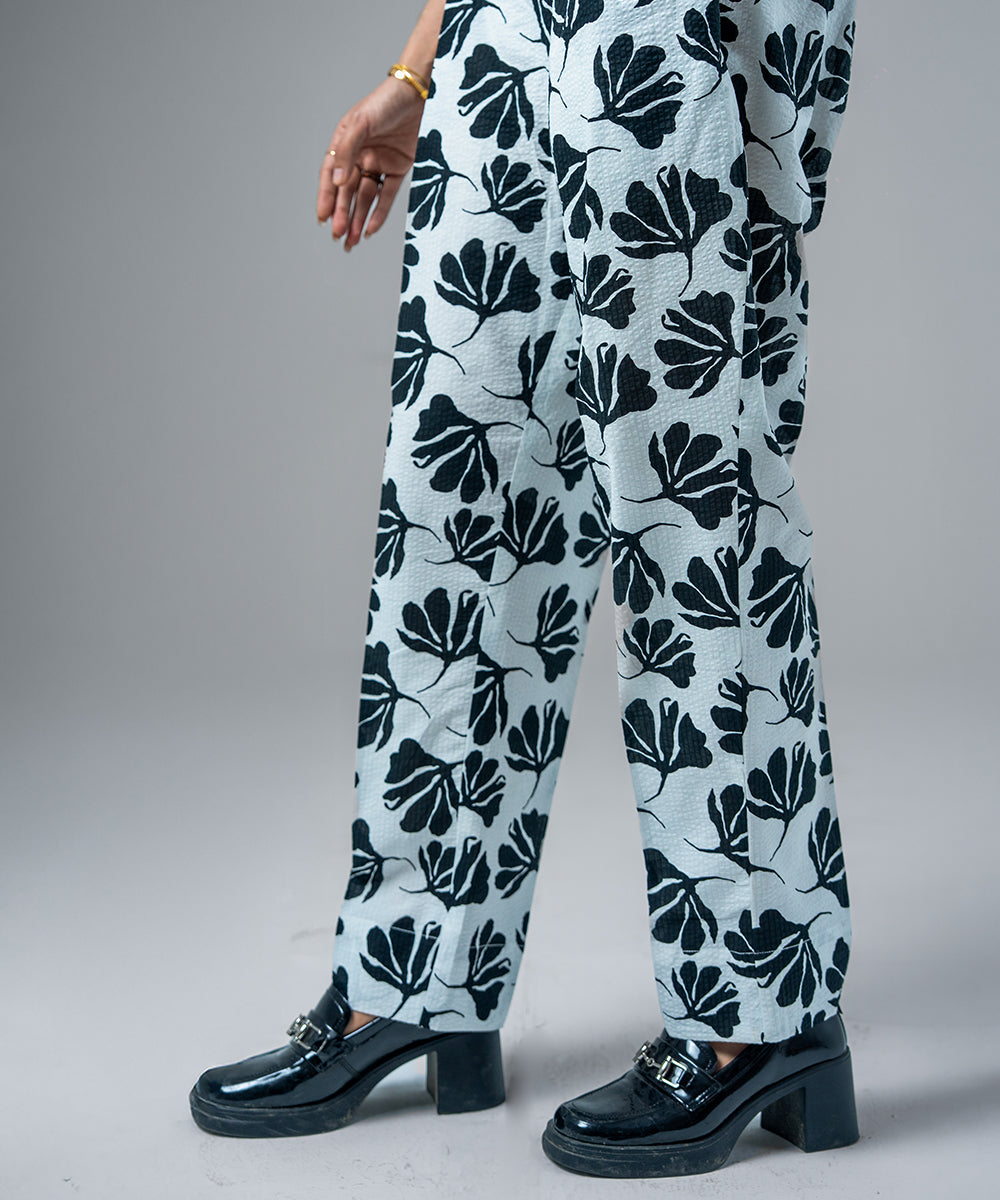 Monochrome Floral Straight Pants - Halo Retail