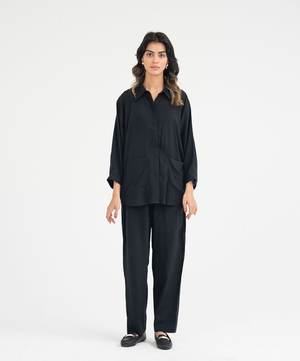 Black Linen Button Down Shirt