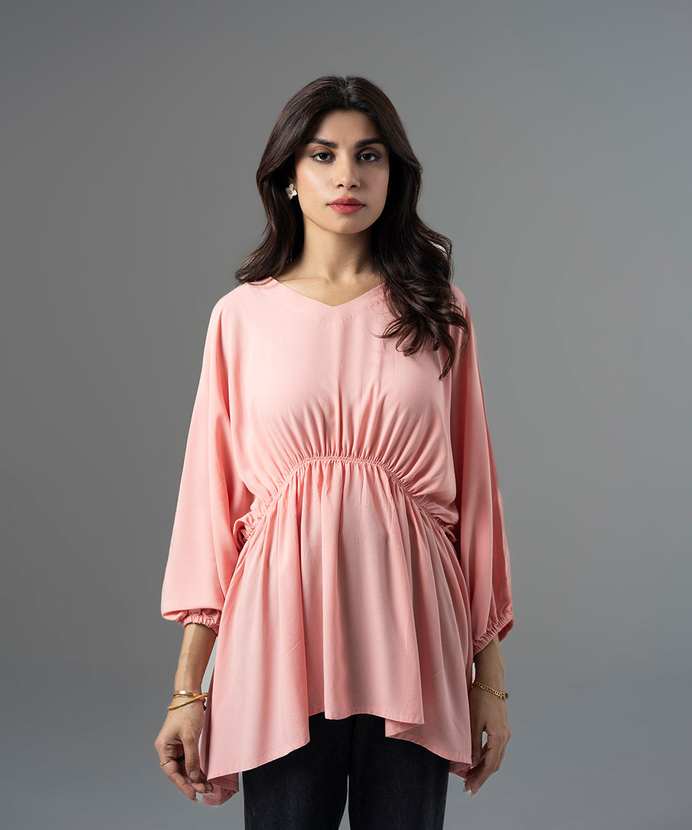 Batwing Ruched Rayon Blouse - Halo Retail