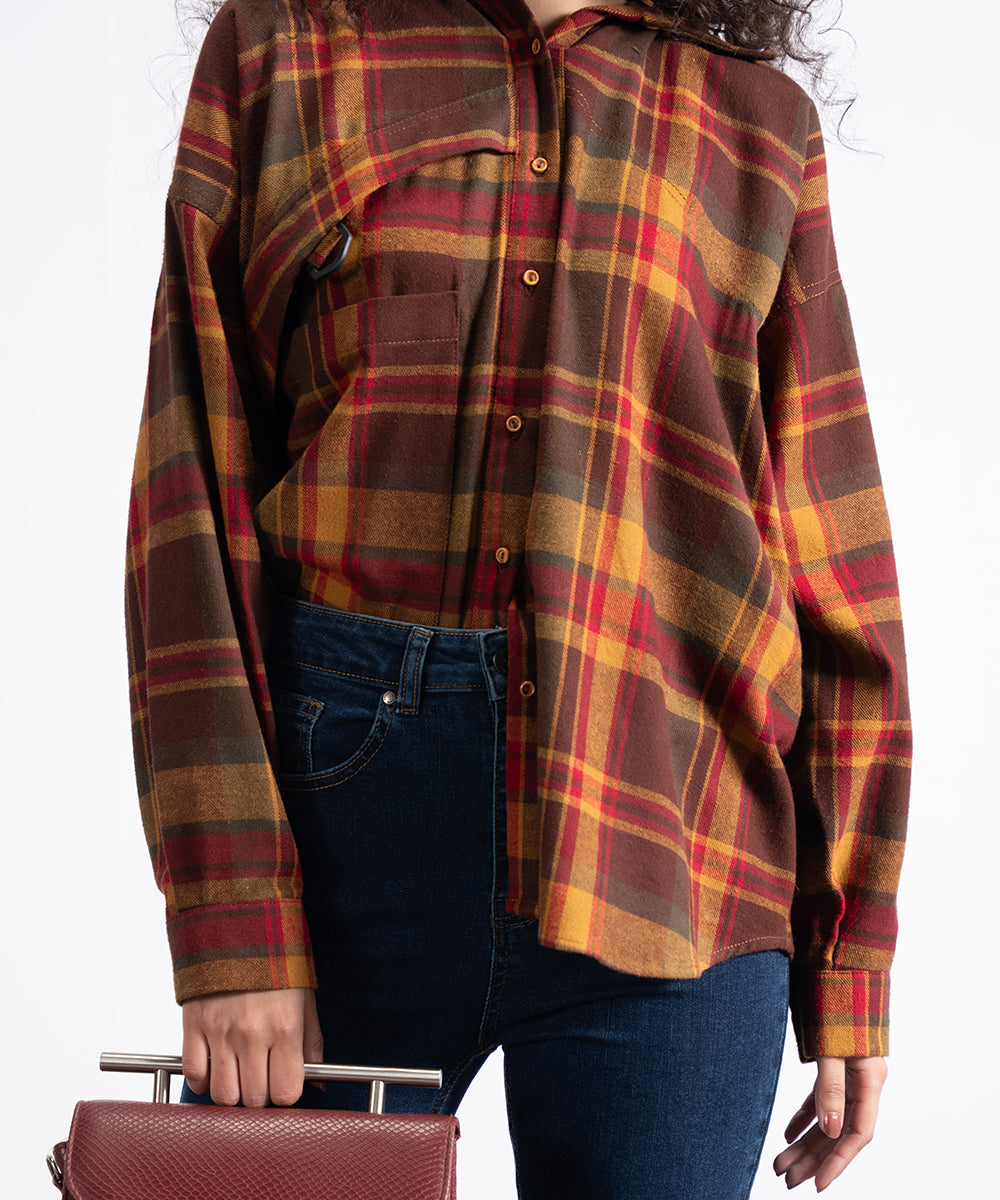 Flannel Button Down Shirt with Hoodie