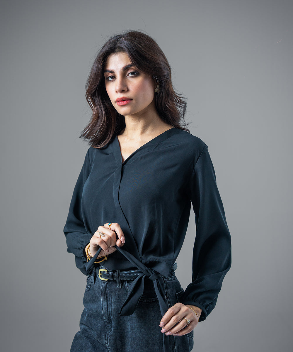 Flow Belted Black Crop Top - Halo Retail