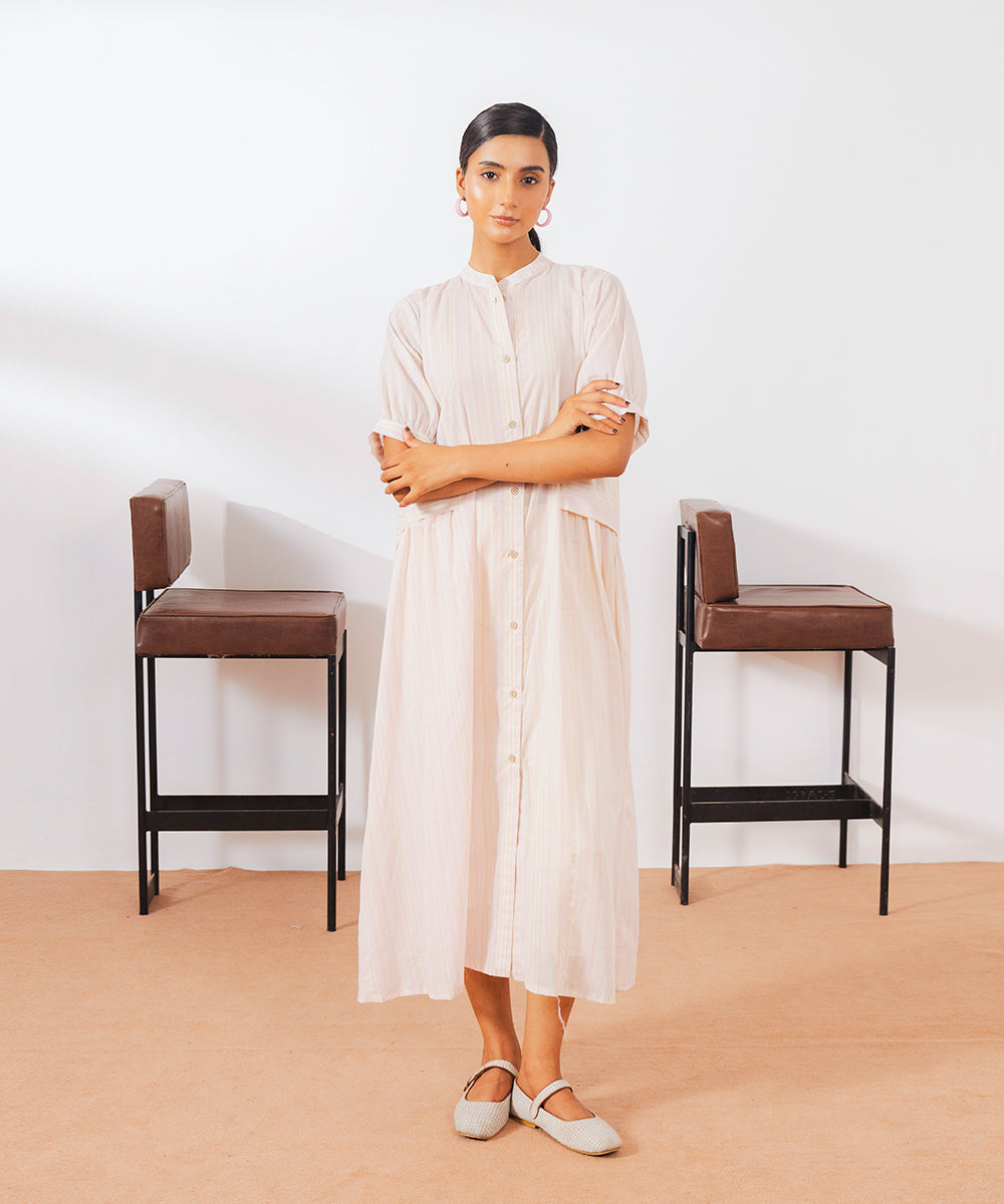 Multi-Stripped Front Open Dress - Halo Retail
