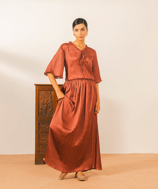 Brown Crush Top with Frill & Strings