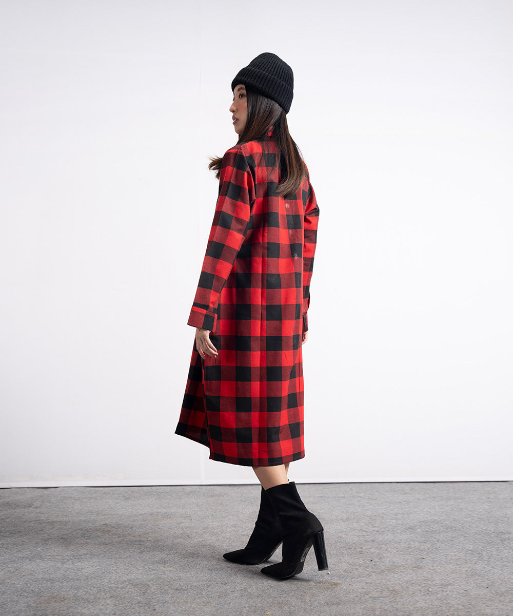 Red Flannel Midi Dress