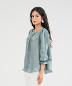 Silk Top With Pleate Details - Halo Retail
