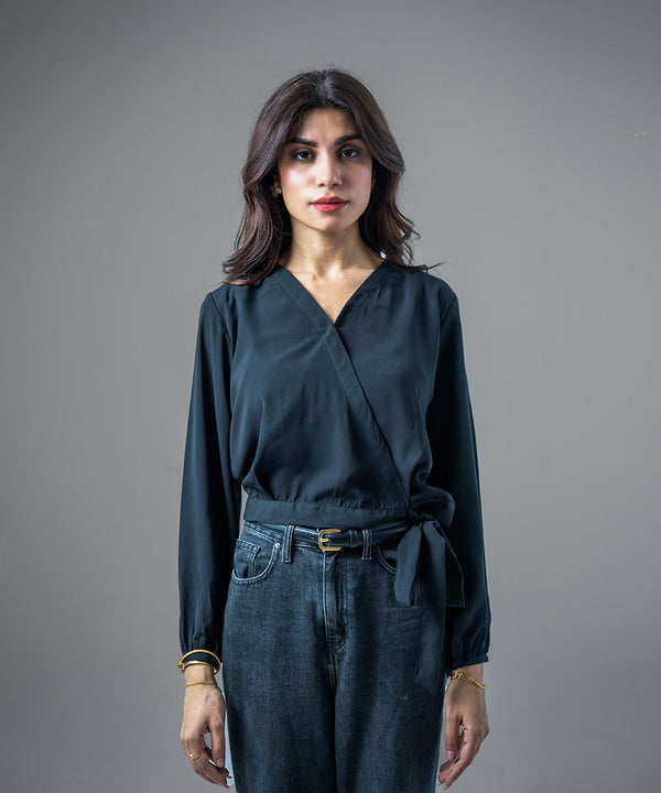 Flow Belted Black Crop Top - Halo Retail