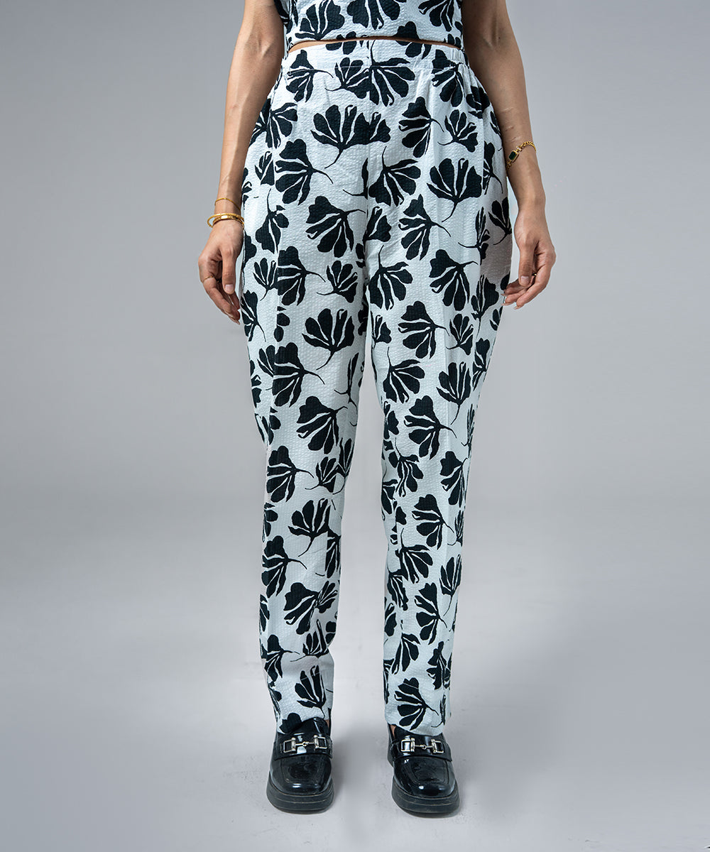 Monochrome Floral Straight Pants - Halo Retail