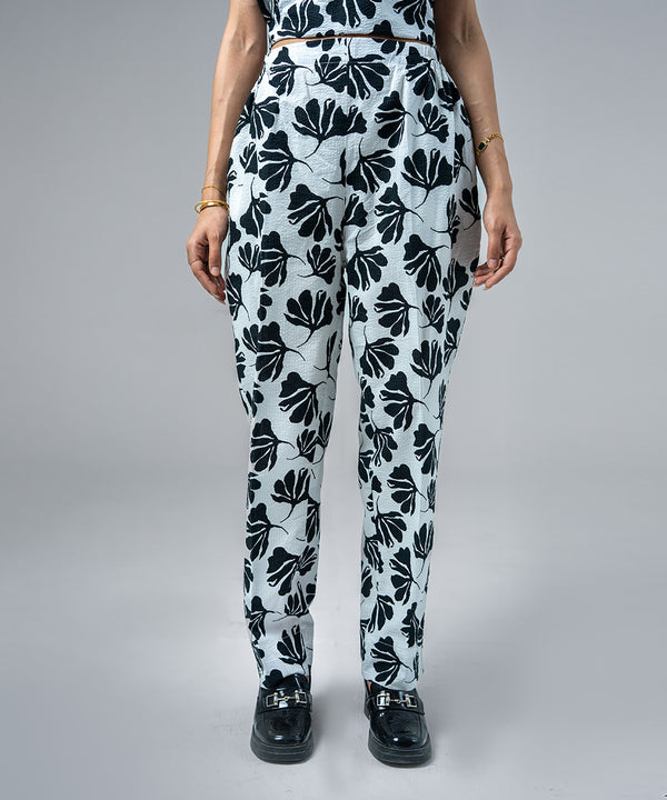 Monochrome Floral Straight Pants