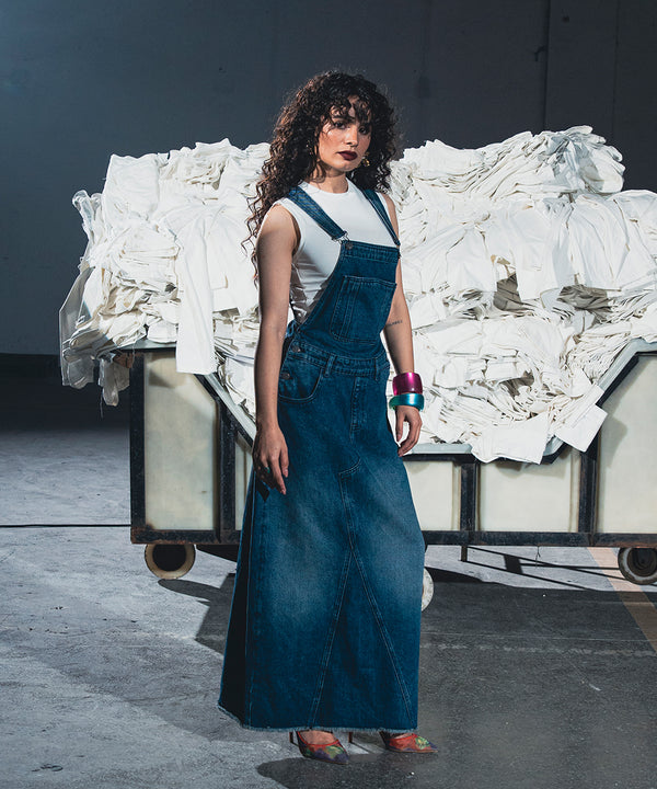 Mid Blue Dungaree Skirt - Halo Retail