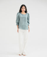 Silk Top With Pleate Details - Halo Retail