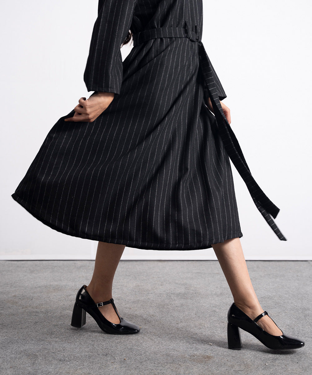 Black Wool Dress With Belt