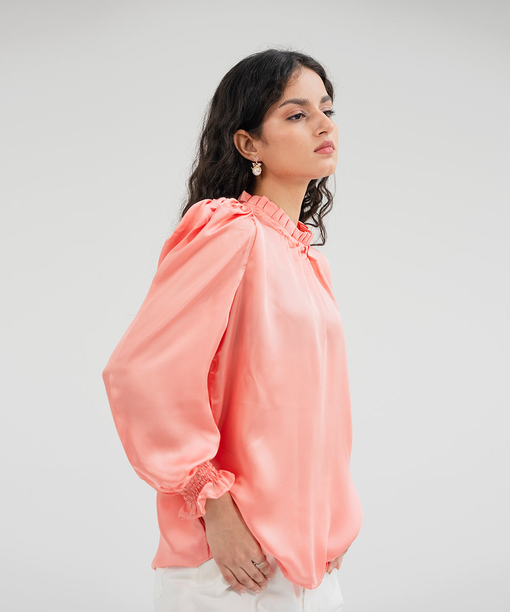 Silk Top With Ruffled Neck - Halo Retail