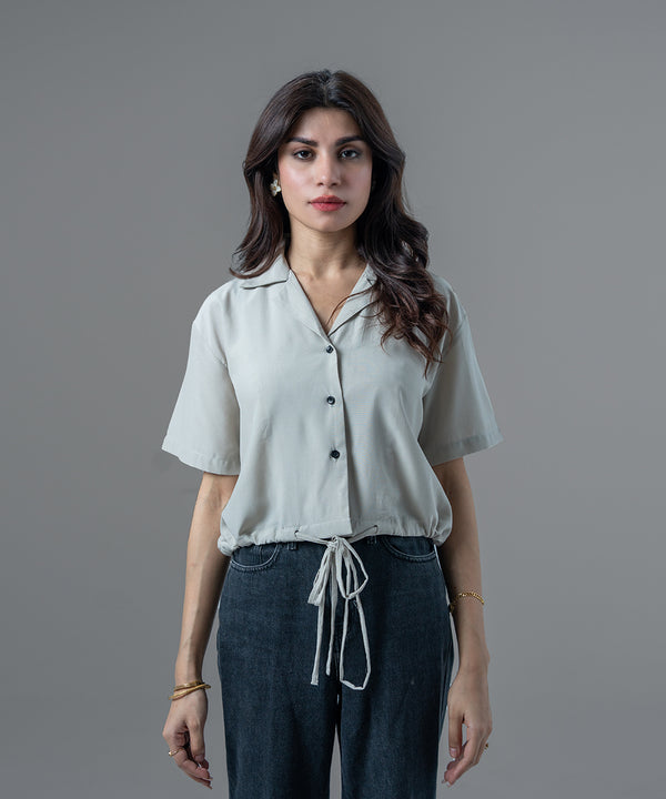 Peach Tie-Detail Cuban Collar Shirt