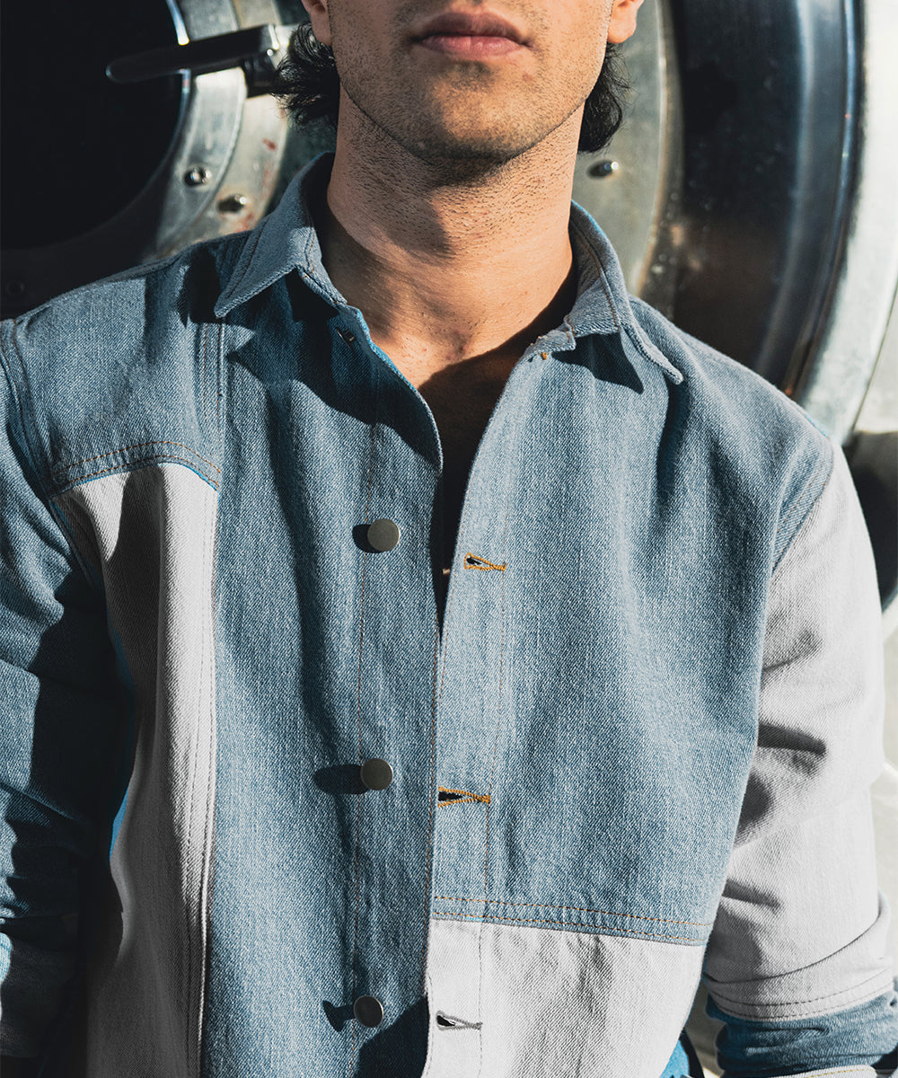 Patched Denim Button Down Shirt - Halo Retail