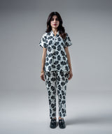 Monochrome Floral Straight Pants - Halo Retail