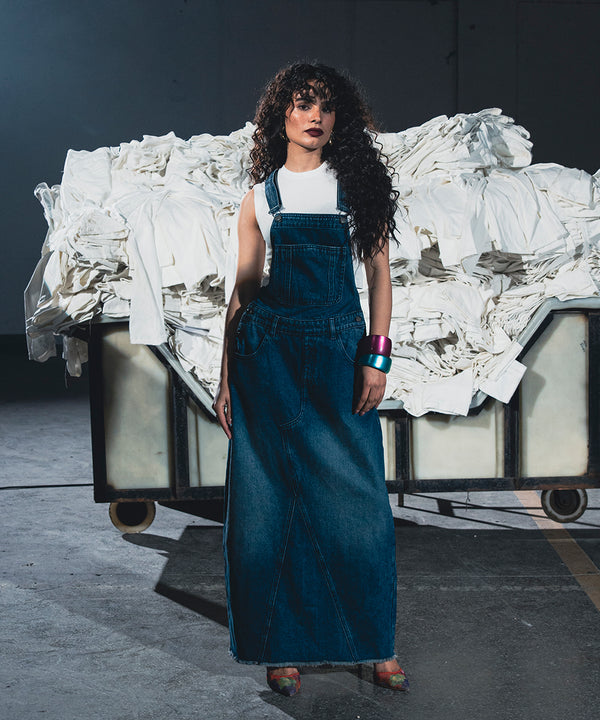 Mid Blue Dungaree Skirt - Halo Retail