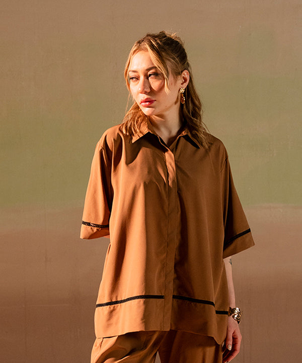 Mocha Button Down Shirt - Halo Retail