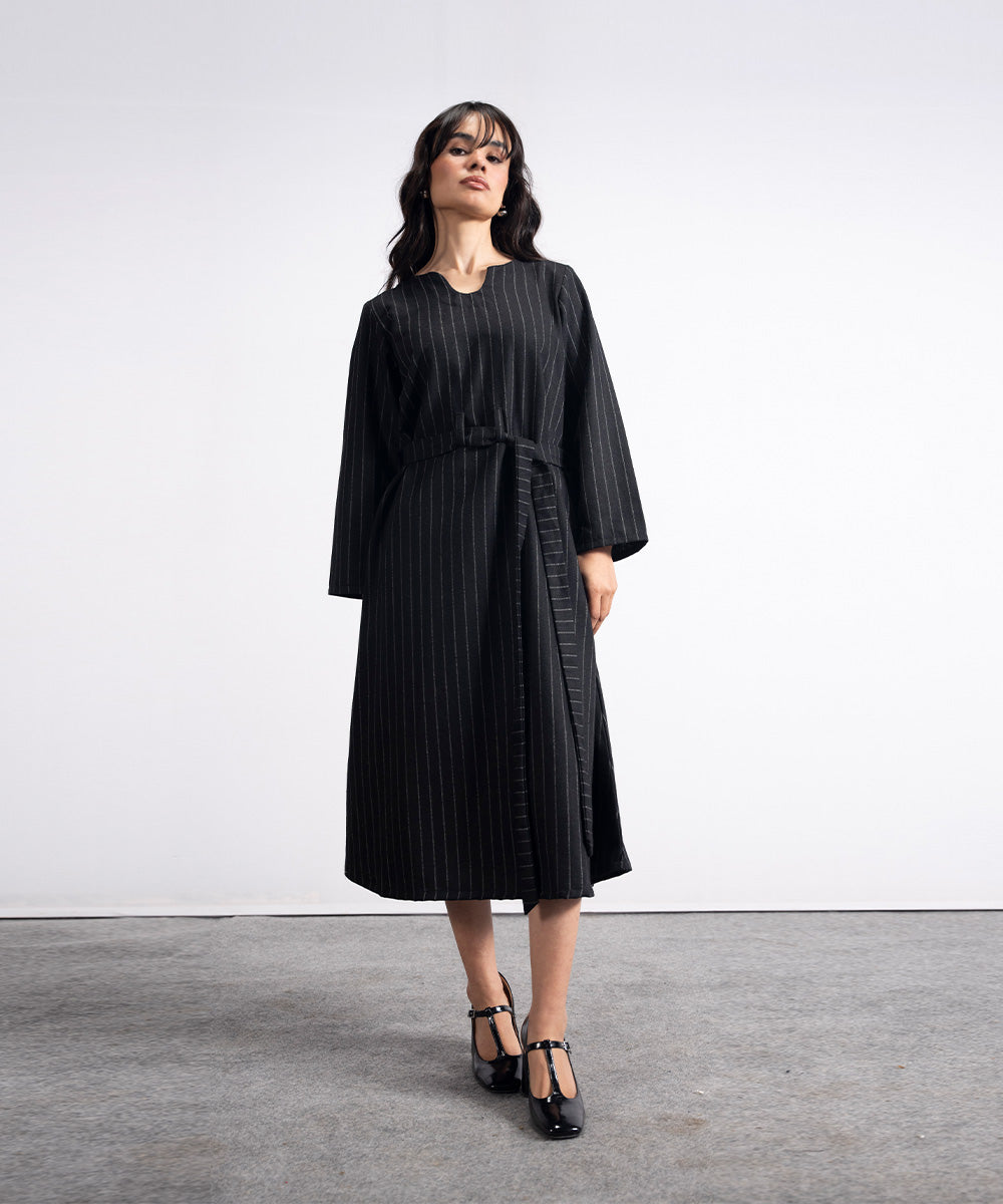 Black Wool Dress With Belt