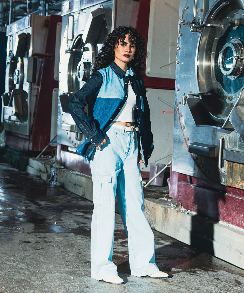 Patched Denim Button Down Shirt - Halo Retail