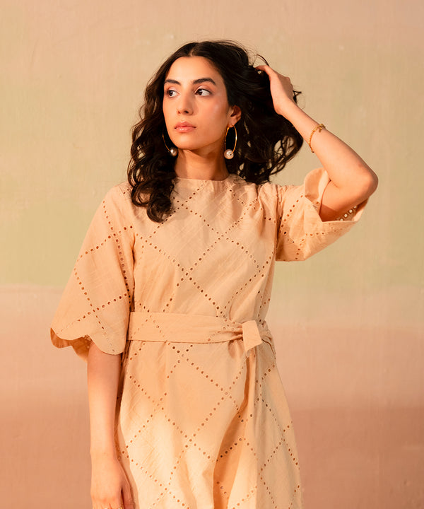 Beige Chikan Kari Tunic