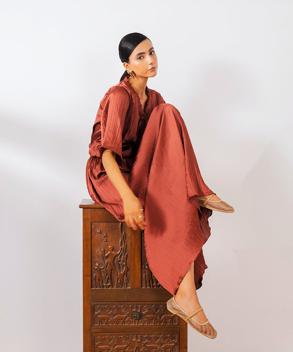 Brown Crush Top with Frill & Strings - Halo Retail