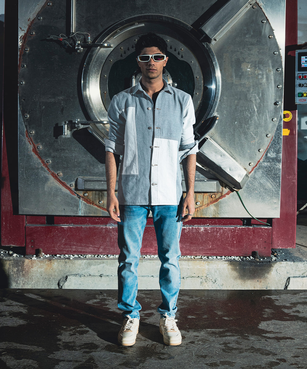 Patched Denim Button Down Shirt - Halo Retail