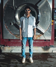 Patched Denim Button Down Shirt - Halo Retail