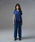Blue Jacquard V-Neck Top - Halo Retail