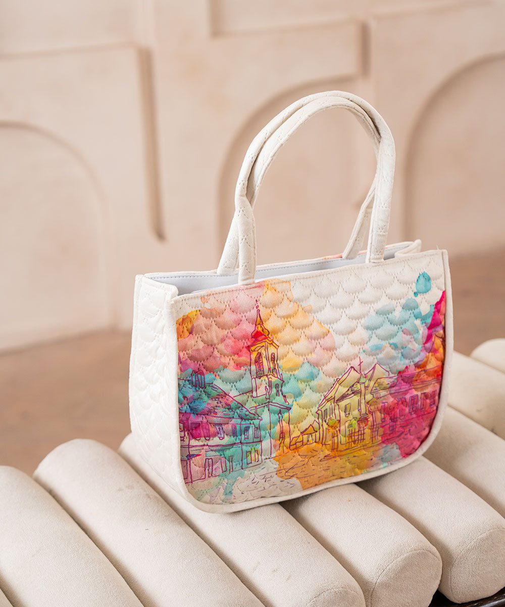 Pastel Cityscape Quilted Tote