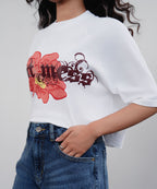 Printed White Cropped Tee