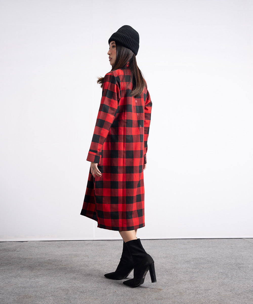 Red Flannel Midi Dress