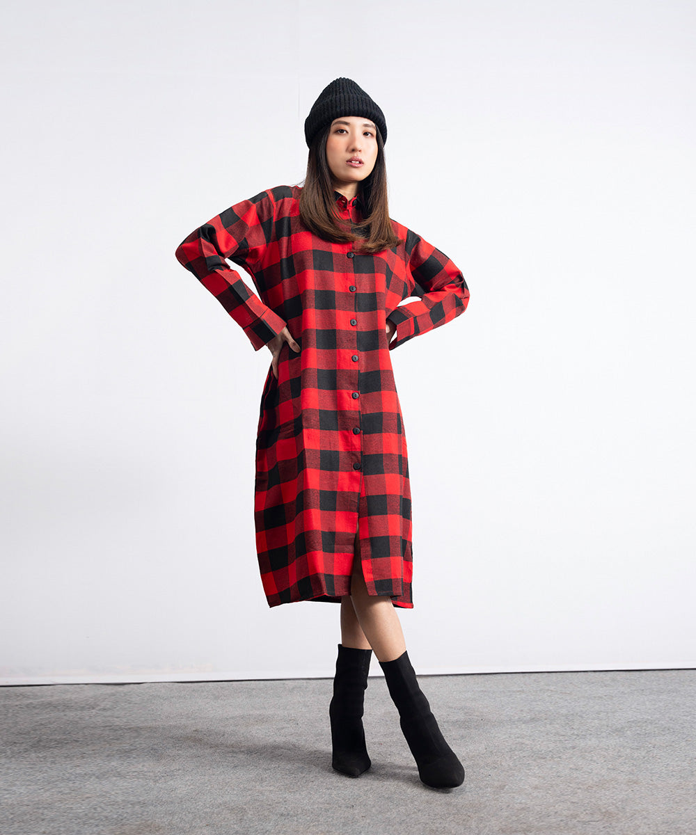 Red Flannel Midi Dress