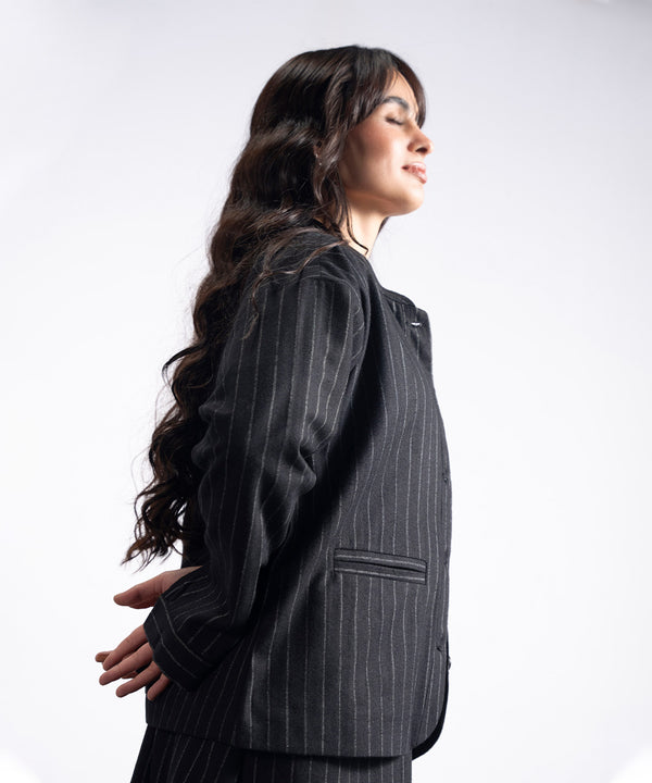 Ban Collar Wool Coat Jacket - Halo Retail
