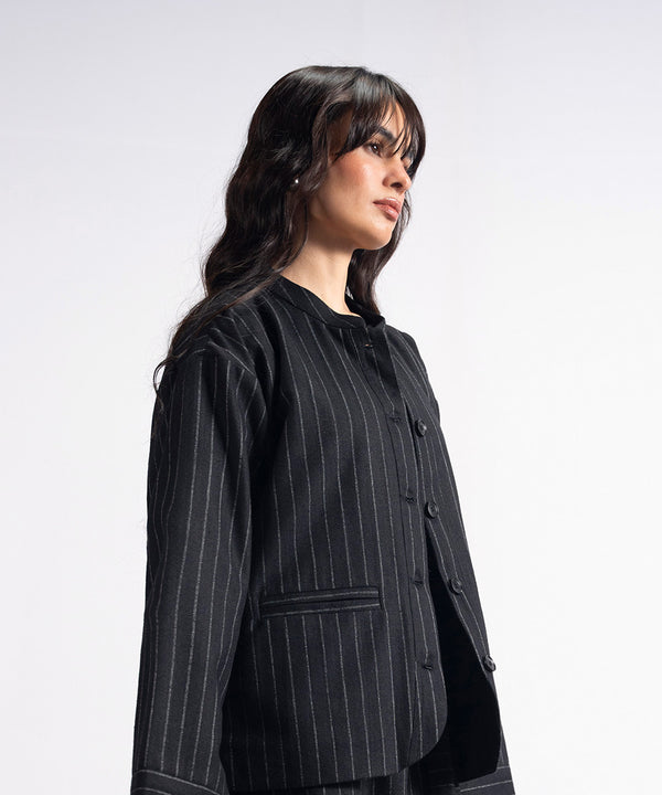 Ban Collar Wool Coat Jacket - Halo Retail