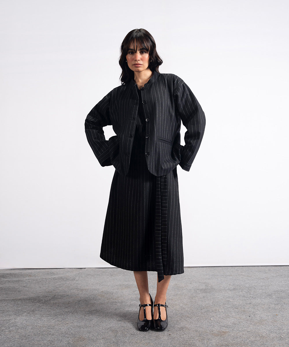 Ban Collar Wool Coat Jacket - Halo Retail