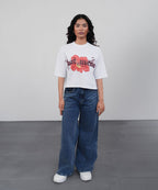 Printed White Cropped Tee
