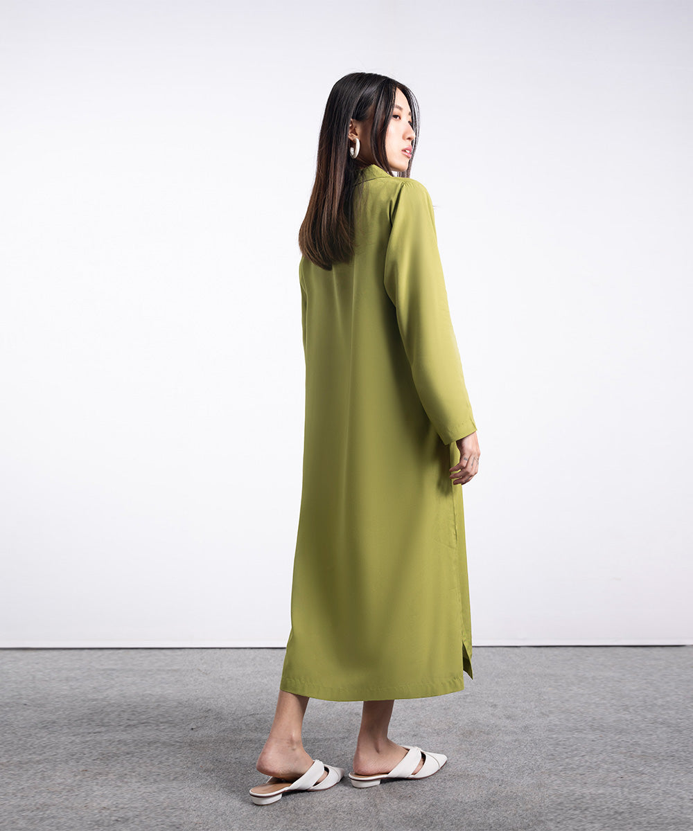 Parrot Green Dress With Collar Details