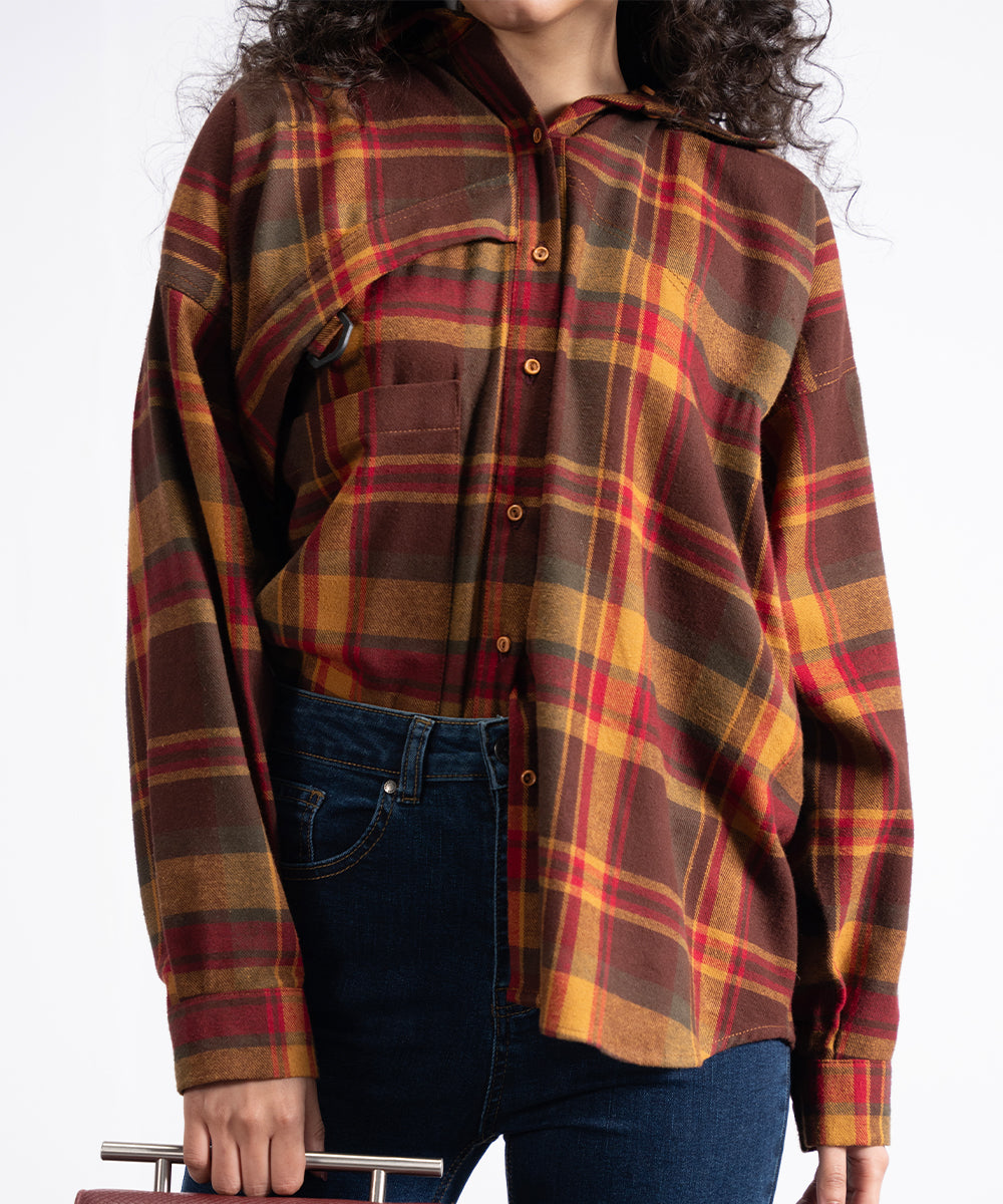 Flannel Button Down Shirt with Hoodie