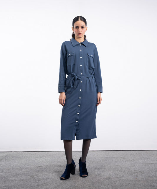 Classy Blue Front Open Dress - Halo Retail
