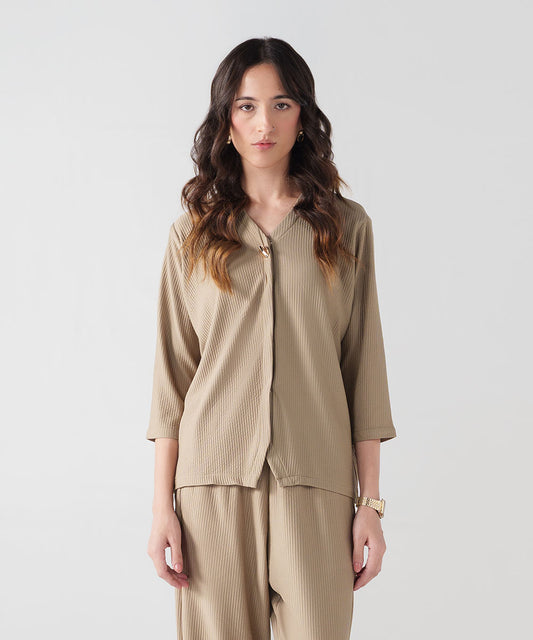 Beige V-Neck Shirt