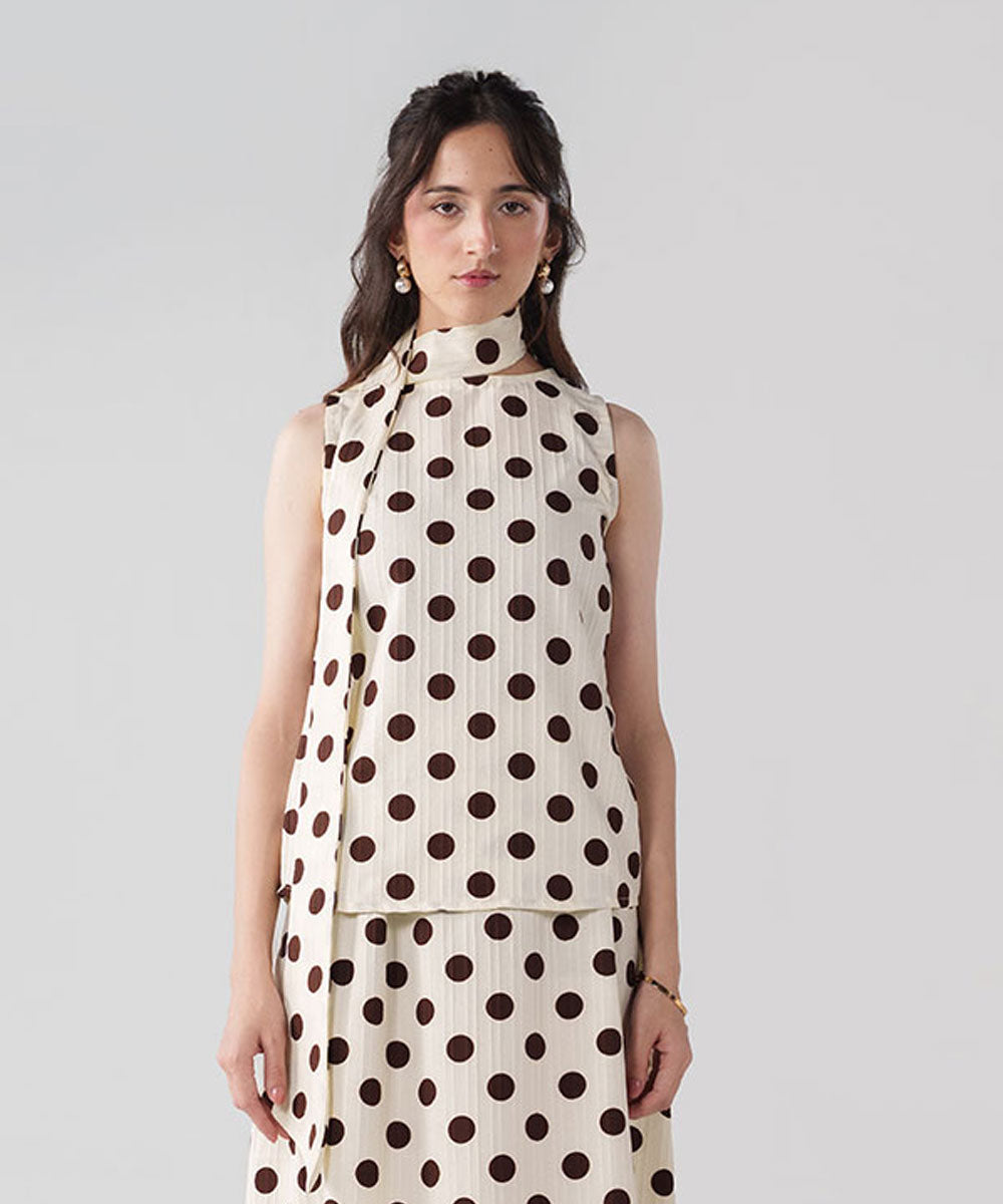 Tie-Neck Polka Top