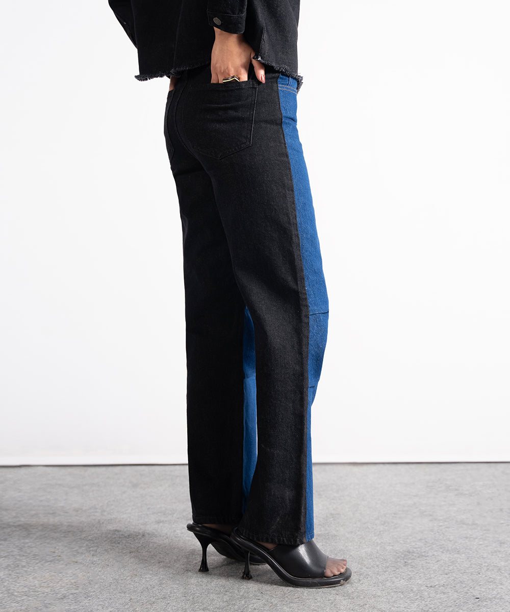 Two-Tone Denim Pants