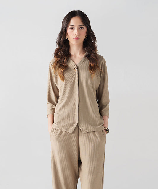 Beige V-Neck Shirt