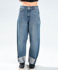 Mid-Wash Turn-Up Jeans