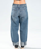 Mid-Wash Turn-Up Jeans