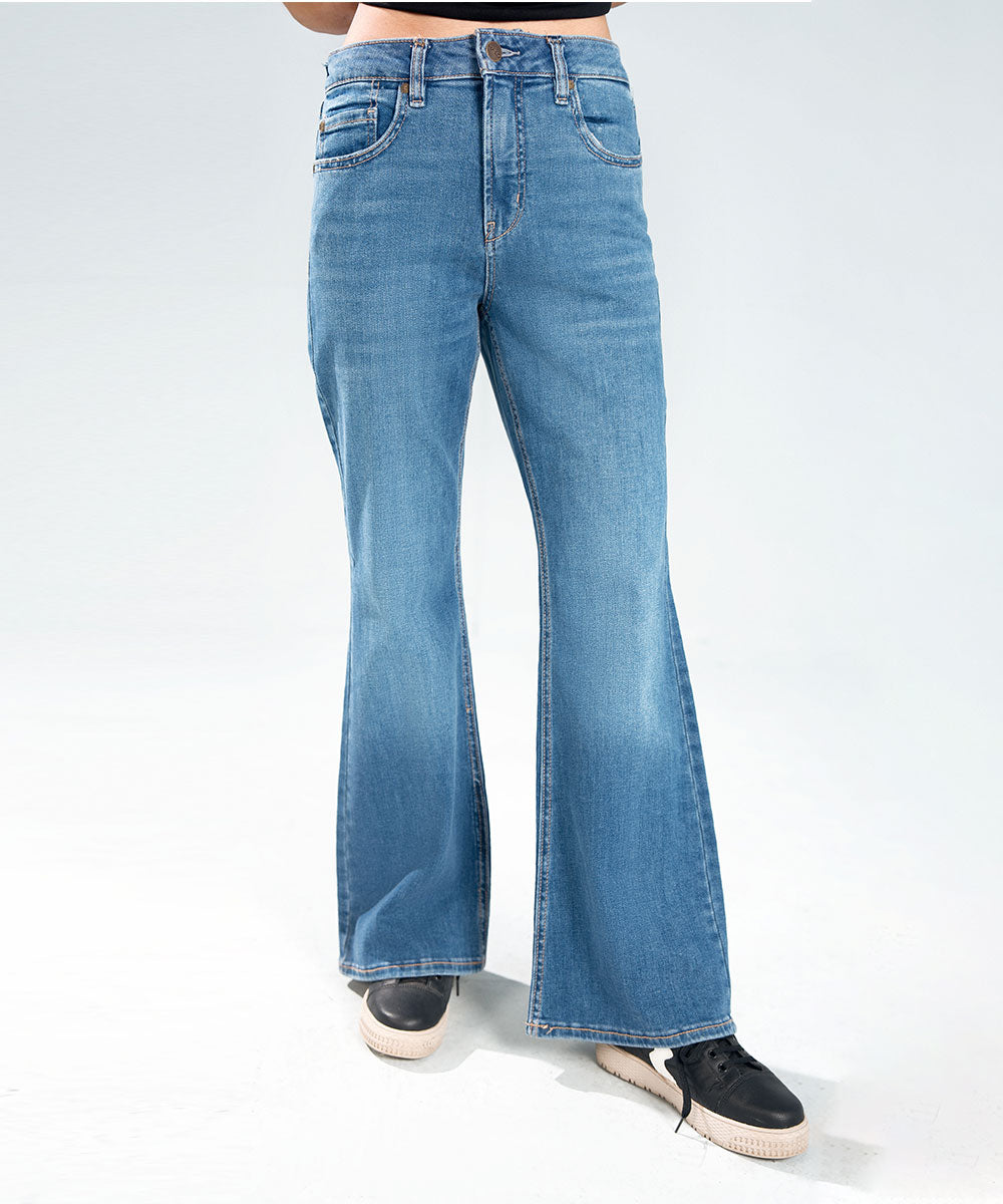 Mid-Wash Flared Jeans