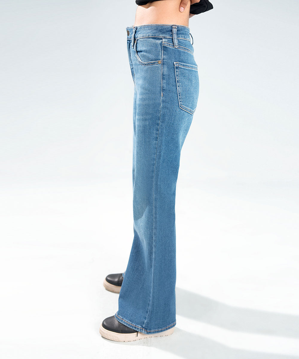 Mid-Wash Flared Jeans