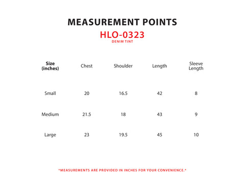 Size Chart for Denim Tint